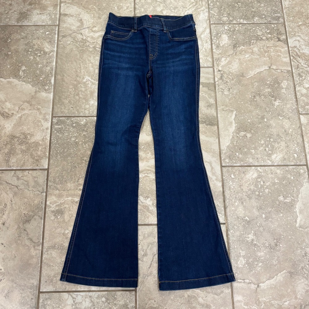 Spanx Flare Jeans Dark Wash Indigo Pull On High Rise Stretch Denim 20327Q‎ Small
